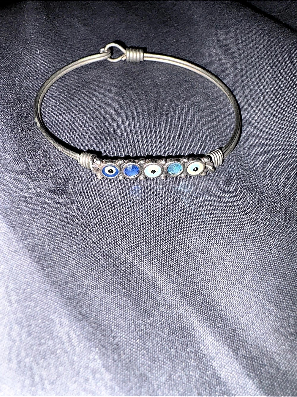 Alex and Ani Evil Eye Expandable Wire Bangle Silver & Blue